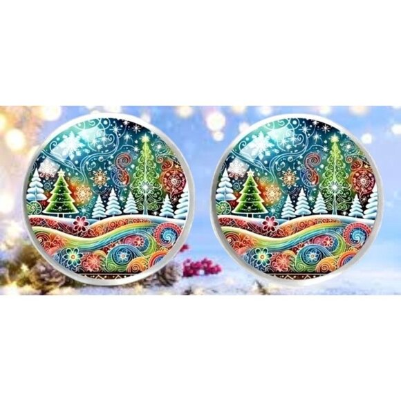 Christmas Tree Earrings New Festive Party Small Posts Winter Holiday Celebration - Picture 5 of 10
